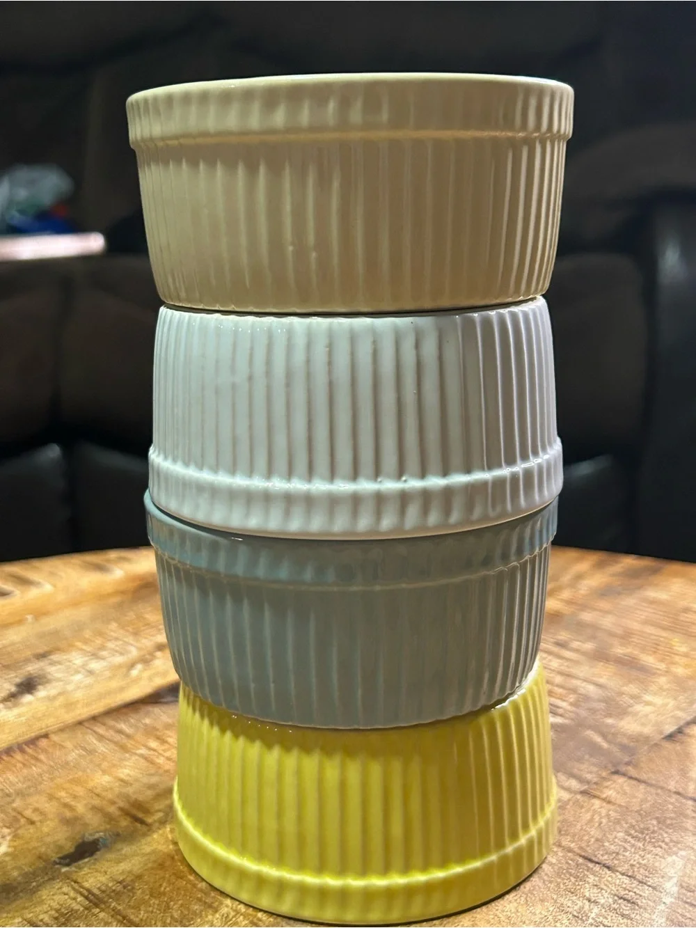 Ceramic Ramekin Set in Yellow, Cream, Green, and White